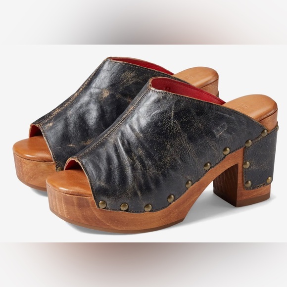 BED|STU Shoes - Bed Stu DEVA Mule Clogs Platform Sandal Black Lux Distressed Leather